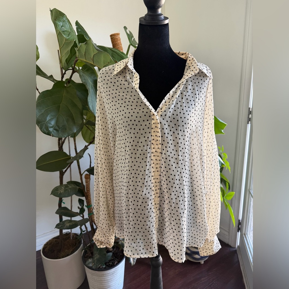 Express Black and White Polka Dot Button-Down Shirt
